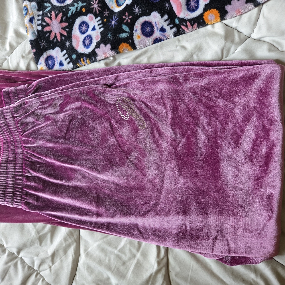 VS Pink Velour Wide Leg Pants